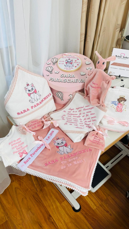 Trusouri Botez Catifea - Trusou Botez Pisica Marie Roz personalizat datele nasterii