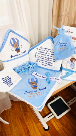 Trusouri Botez Catifea - Trusou Botez Ursulet Baloane aer cald albastru