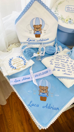 Trusou Botez Ursulet Baloane aer cald albastru in cutie [1]