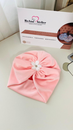 Turban bebe catifea roz pal floricica
