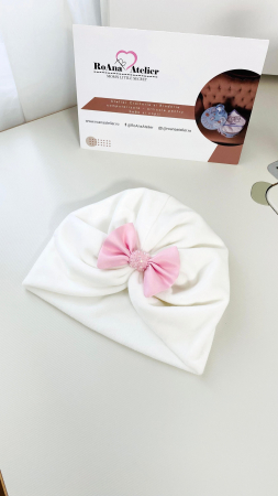 Rochii - Turban bebe din catifea alba