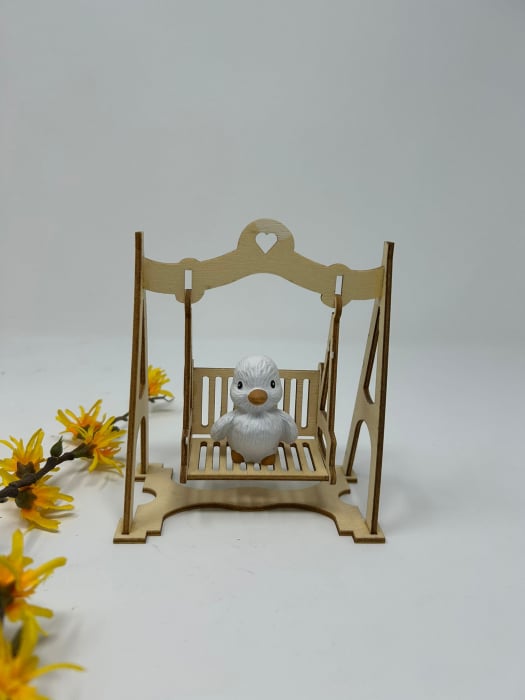 Balanșoar Decorativ din Lemn cu Puișor – Figurina Adorabilă pentru Cadou [1]