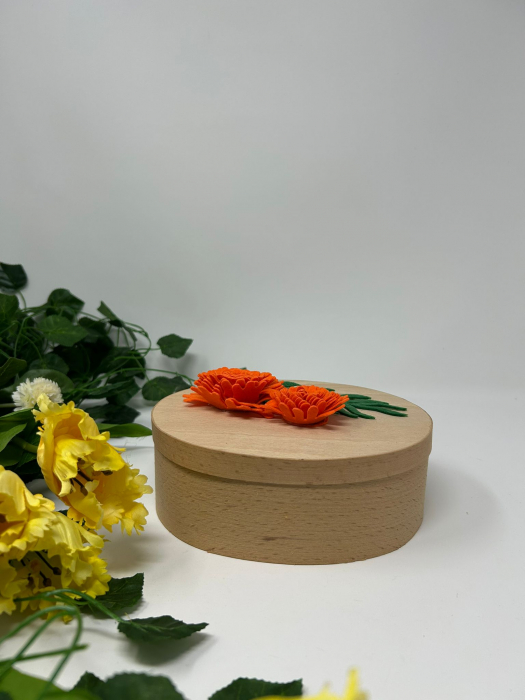 Cutie de Bijuterii din Lemn – Decorată cu Flori Portocalii din Fetru [2]