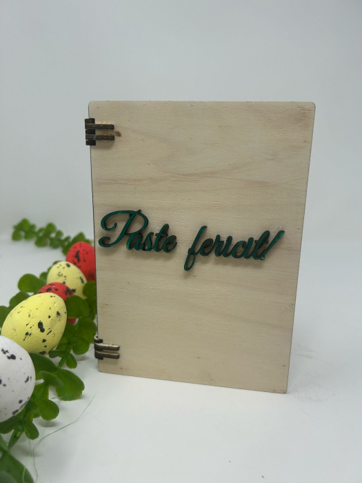 Felicitare din lemn ,cu textul Paște Fericit [1]