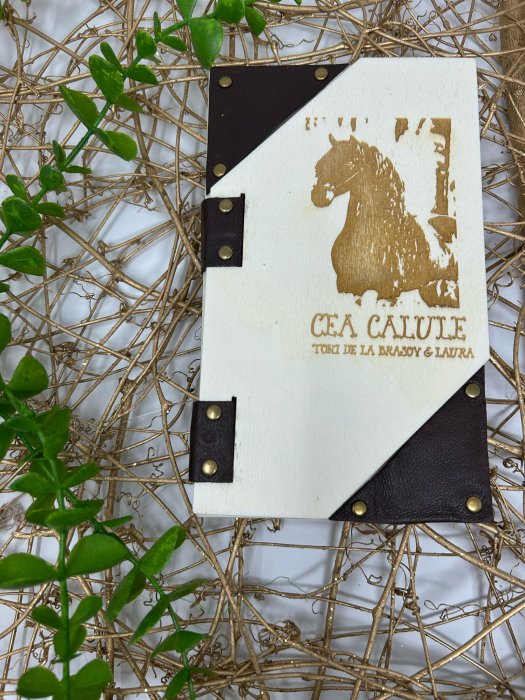 Notă de plată din lemn combinat cu piele [3]