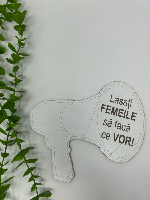 Props în formă de megafon cu textul ,,Lăsați femeile să facă ce vor" din MDF [1]