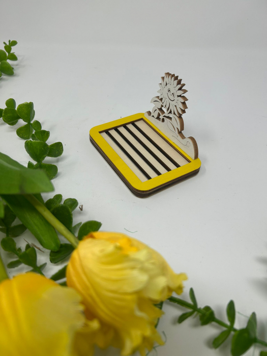 Suport pentru săpun din lemn de plop – Model Floarea Soarelui, natural și decorativ [2]
