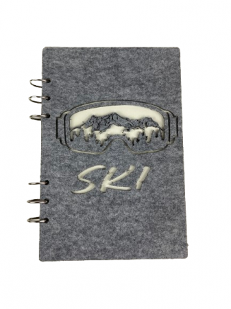 Produse pentru birou - Agendă SKI din MDF și fetru – 15x22,5 cm, alb/gri