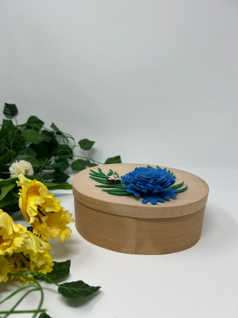 Cutie de Bijuterii din Lemn – Decorată cu Floare Albastră din Fetru [1]