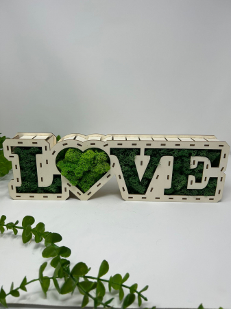 Produse debitate la laser - Decor cu licheni ,cu textul LOVE