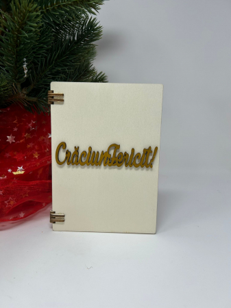 Cadouri Personalizabile - Felicitare din lemn cu textul ,,Crăciun Fericit!"