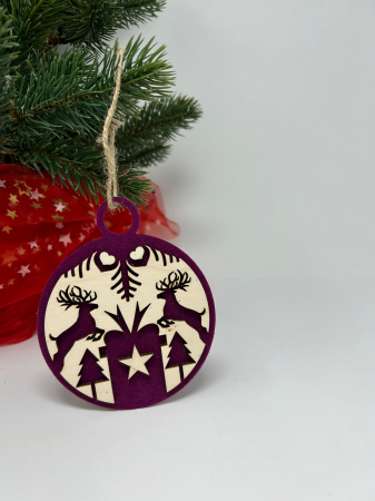 Produse debitate la laser - Ornament pentru Brad cu Cerbi – Mov, decor festiv elegant