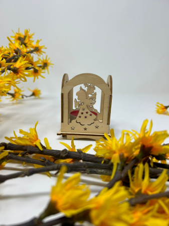 Produse debitate la laser - Suport Lumânare din Lemn cu Îngeri – Decor Elegant și Spiritual