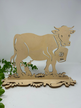 Produse decorative - Tablou cu văcuță,cu suport,din lemn