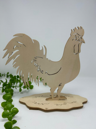 Produse decorative - Tablou din lemn,în formă de găină cu suport din lemn