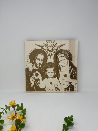 Articole de Paști - Tablou religios cu familia creștină din lemn gravat față-verso