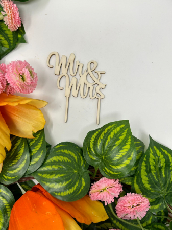 Topper - Topper pentru aranjamente florale și tort cu textul Mr&Mrs