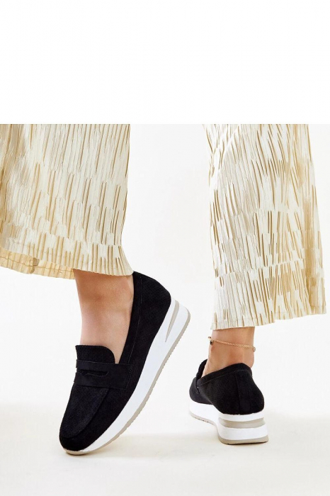 Pantofi negri femei piele ecologică slip-on toc plat [5]