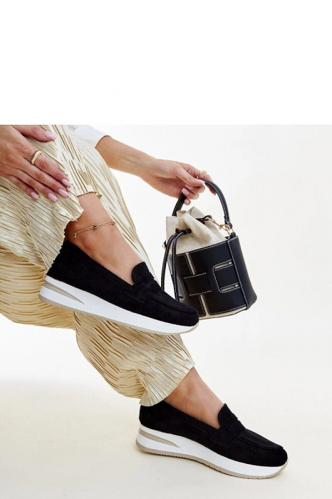 Pantofi negri femei piele ecologică slip-on toc plat [3]