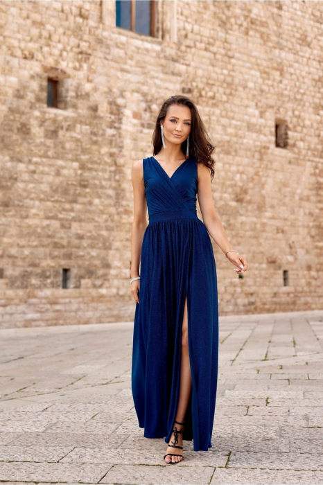 Rochie maxi din brocart cu cravată la spate - Rochie elegantă de seară [1]