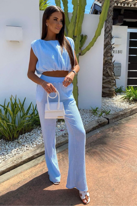 Set Bleu Femei - Bluza și Pantaloni Lungi Confortabili pentru Vară [1]