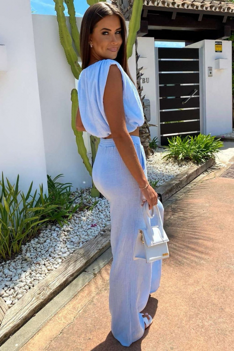 Set Bleu Femei - Bluza și Pantaloni Lungi Confortabili pentru Vară [2]