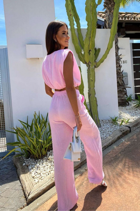 Set Damă Casual Vară Roz Deschis – Bluză Ușoară și Pantaloni Lungi [2]