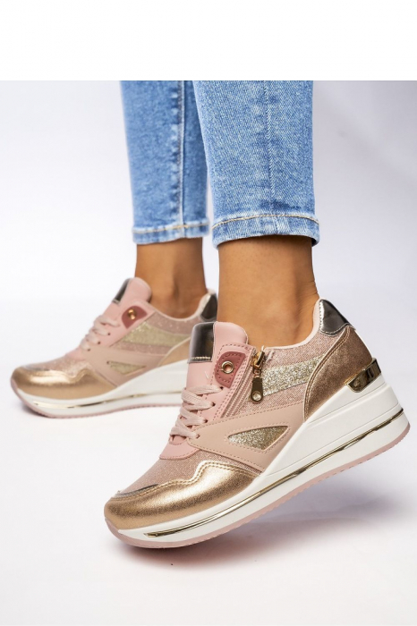 Sneakersi Femei VELORA PINK Roz Metalic cu Talpă Înaltă [1]