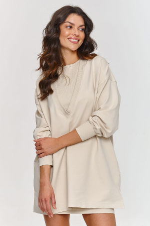 Compleuri - Set de Trening Femei, Rochie Mulsă Mini și Bluza Oversized cu Guler V