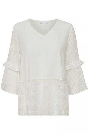 Femei - Bluză damă Kaffe Desia albă, elegantă și clasică, perfectă pentru ocazii speciale