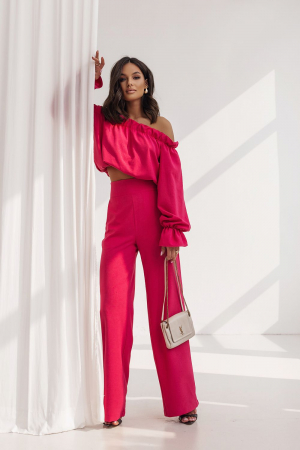 Compleuri - Compleu elegant femei cu bluza cu volane și pantaloni talie înaltă pentru ocazii speciale