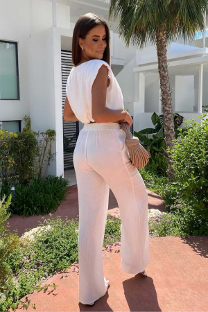 Compleu Alb Damă Vară Bluză și Pantaloni Lungi Rocolet [1]