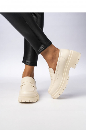 Mocasini Femei Albi Milano Beige – Piele Ecologică [1]