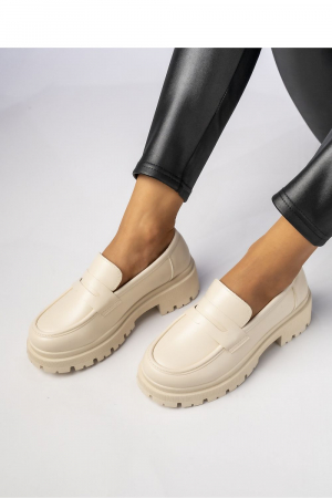 Mocasini - Mocasini Femei Albi Milano Beige – Piele Ecologică