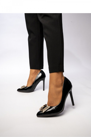 Pantofi cu toc - pantofi eleganți PRESTIGE BLACK cu toc înalt și detalii aurii