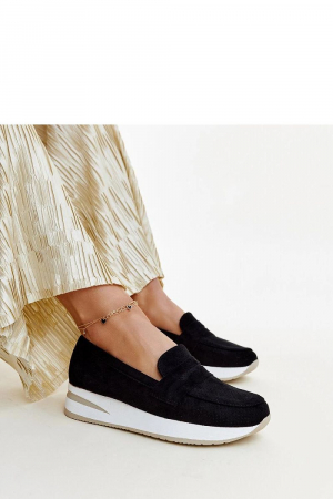 Sneakers - Pantofi negri femei piele ecologică slip-on toc plat