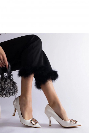 Pantofi cu toc - Pantofi stiletto albi cu toc subțire și zirconii colorate – Gemre Callsa