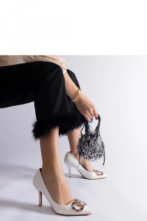 Pantofi stiletto albi cu toc subțire și zirconii colorate – Gemre Callsa [1]