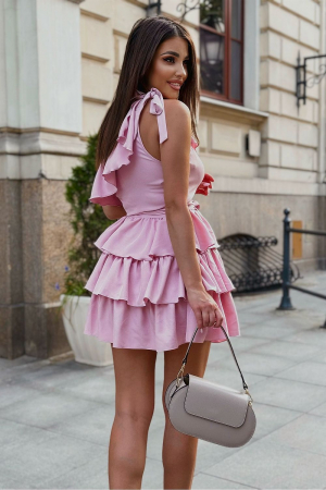 Rochie mini roz cu umăr unic și volane elegante, perfectă pentru vară [2]