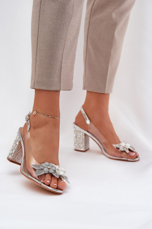 Pantofi cu toc - Sandale elegante cu toc stiletto si partea superioara transparenta