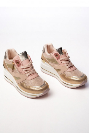 Sneakersi Femei VELORA PINK Roz Metalic cu Talpă Înaltă [3]