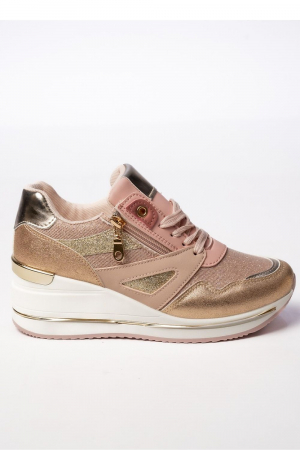 Sneakersi Femei VELORA PINK Roz Metalic cu Talpă Înaltă [1]