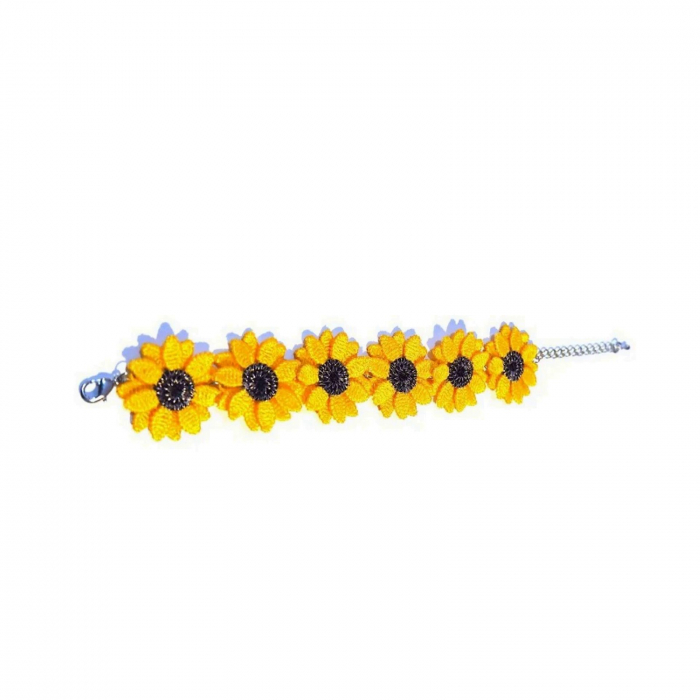 Bratara Floarea Soarelui Flori Duble Handmade Boho Colorata [2]