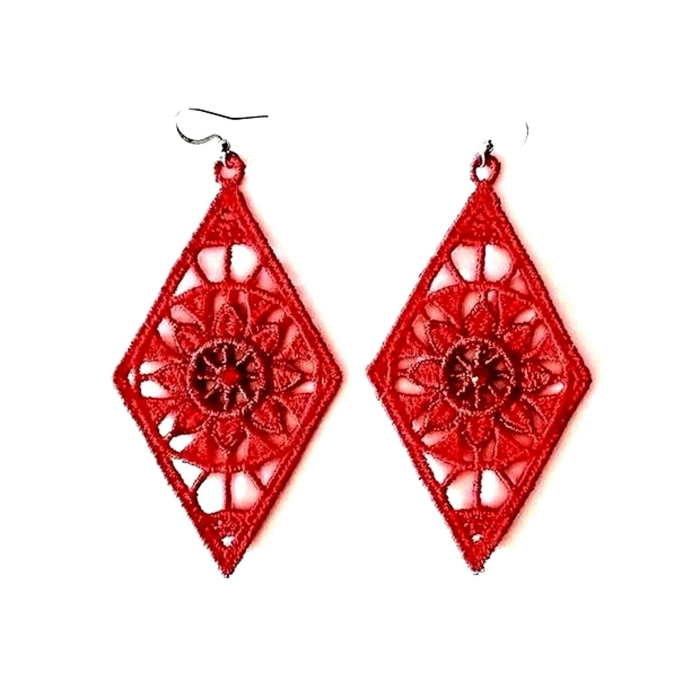 Cercei Romb Rosu cu Cristale [2]