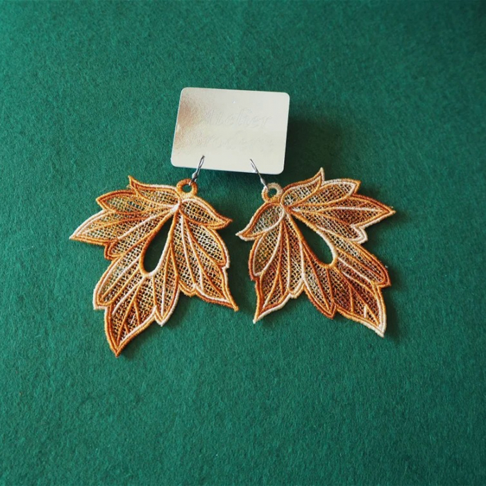 Cercei Frunza Degrade Toamna Brodati Handmade 3D – Accesoriu Artistic [2]