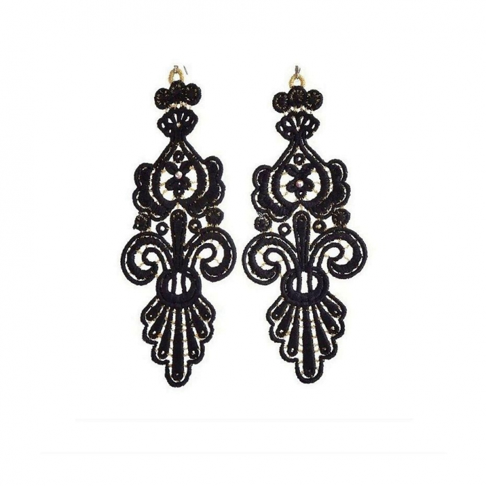 Cercei Lungi Negri cu Cristale – Accesoriu Handmade Elegant si Glam [2]