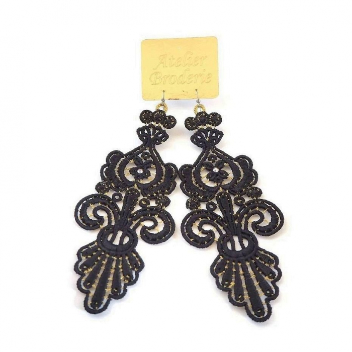 Cercei Lungi Negri cu Cristale – Accesoriu Handmade Elegant si Glam [1]