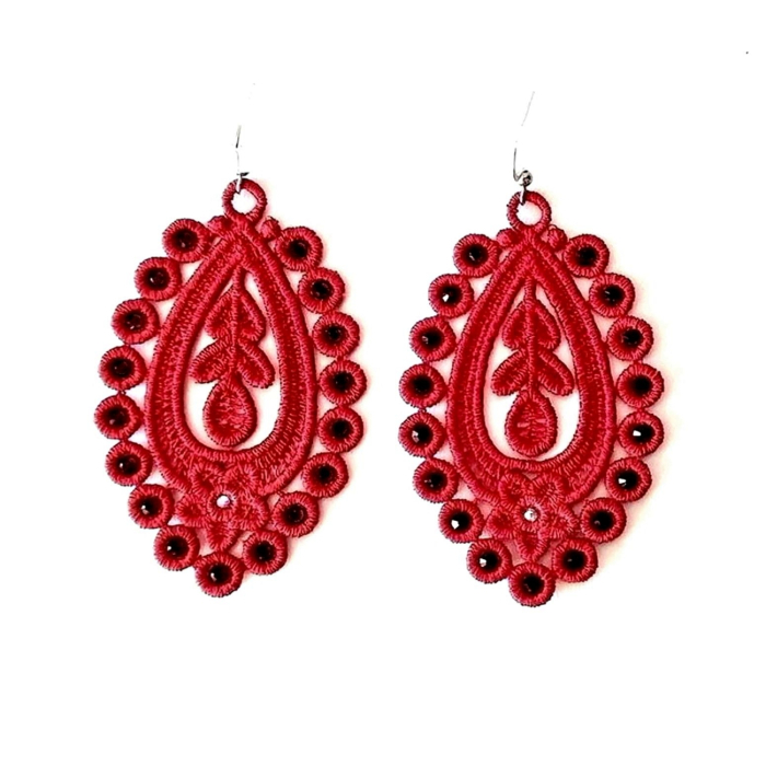 Cercei Rosii Chandelier cu Cristale [2]