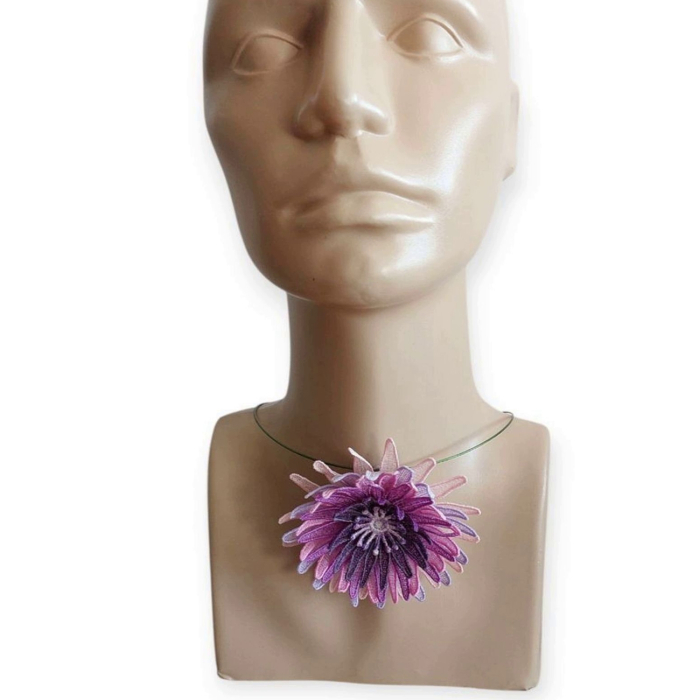 Colier Floare Mov Crizantema 3D [2]