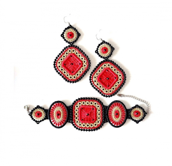 Set Royal Red Cercei si Bratara cu Cristale Rosii Stralucitoare [2]